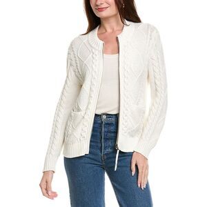 Hannah Rose Womens Cable Full Zip Cashmere-Blend Cardigan, White